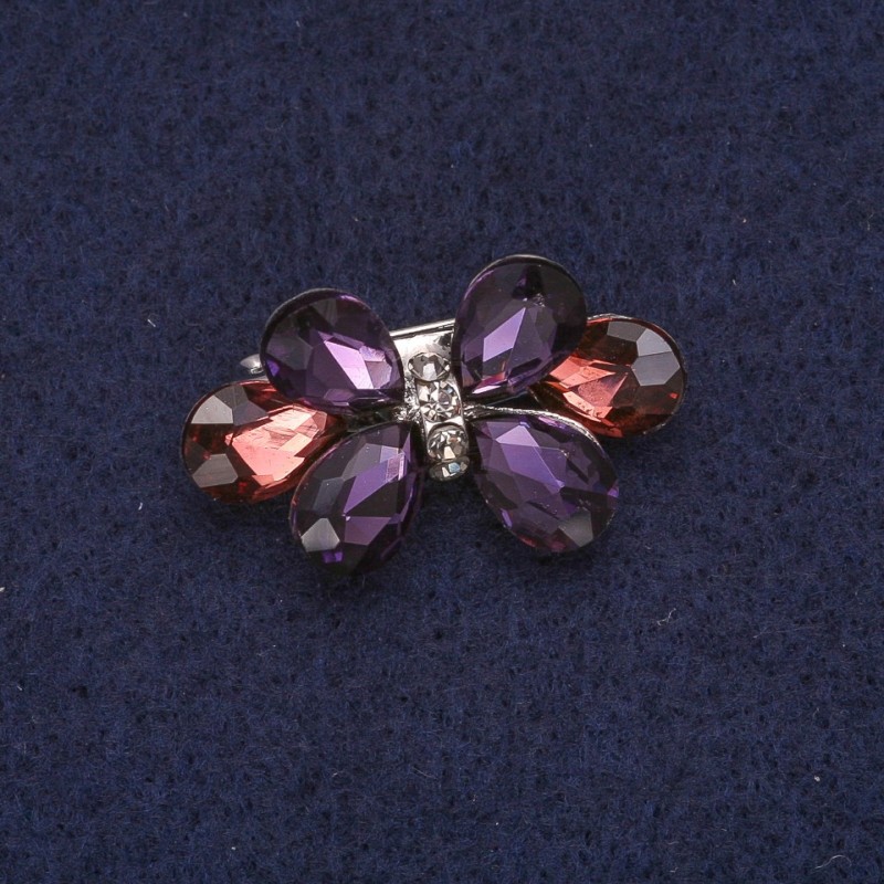 Sale! Bow Brooch in Crystals, Silver-Tone Metal 17×30mm