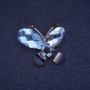 Butterfly Brooch with Blue and Black Crystals, Silver-Colored Metal 28×32 mm
