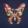 Sale! Butterfly Brooch with Colorful Enamel and Crystals, Gold-Tone Metal 53×47mm