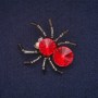 Sale! Spider Brooch with Red Crystal and Gray Enamel, Silver-Tone Metal 36×40 mm