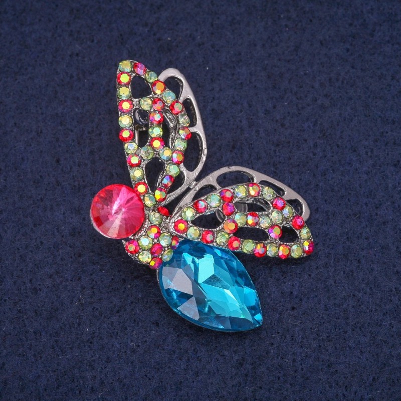 Sale! Crystal Butterfly Brooch in Silver-Tone Metal, 28×45 mm