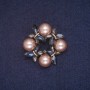 Sale! Wreath Brooch with Beads, Blue and Gray Crystals, Gold-Tone Metal 34×35mm