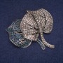 Sale! Leaf Brooch with Blue and Gray Rhinestones, Silver-Tone 54x54mm