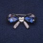 Sale! Bow Brooch with Blue Crystals, Silver-Tone Metal 20x40 mm