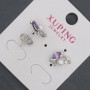 Xuping stud earrings with lilac crystals and Majorca pearls, 8x13 mm diameter, Rhodium
