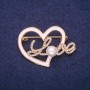 Sale! Brooch 'Heart' with White Enamel, Crystals and Bead, Gold-Tone Metal 30×41 mm