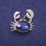 Sale! Crab Brooch with Blue Crystal and White Rhinestones, Silver-Colored Metal 27×28mm
