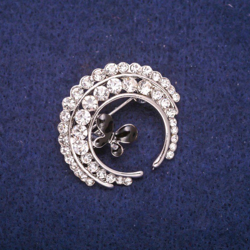 Butterfly Brooch with Black Enamel and Crystals