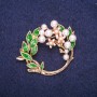 Sale! Brooch 'Wreath' with Majorca pearls and enamel in white and green tones on gold-tone metal 41×35 mm