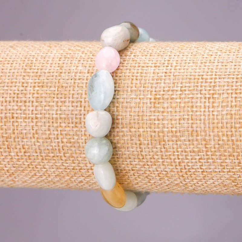 Morganite Bracelet, Natural Stone, Stretch, Faceted Beads, Bead Size 8x10 mm, Circumference 18 cm