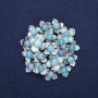 Brooch 'Flowers with Aquamarine', blue enamel, silver-toned metal 60x62mm