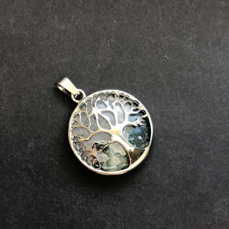 Pendant with Moss Agate in Tree Setting, 27 mm Diameter