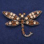 Sale! Dragonfly Brooch with Yellow Crystals, Gold-Tone Metal 45×74 mm