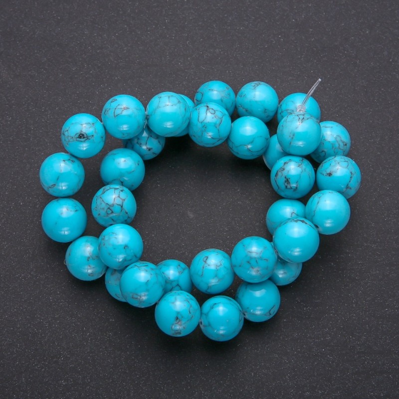 Turquoise beads (single) smooth round bead, diameter 12 (+ -) mm, strand, length 38 + - cm