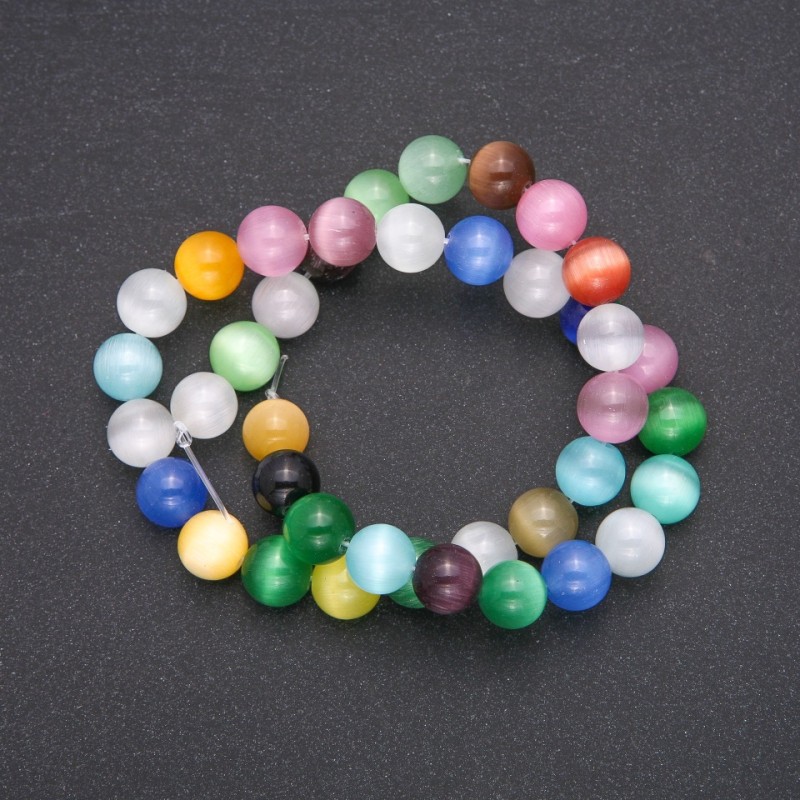 Cat's Eye Beads on Thread: Assortment of Smooth Round Beads, 10 mm Diameter, 37 cm Length