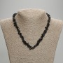 Assorted natural stone necklace with chip beads of smoky topaz, obsidian, and tinted quartz, 7 mm in diameter, 45 cm long with extender chain