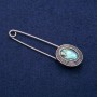 Brooch Pin with Haliotis cabochon 21×78 mm, silver-toned metal