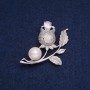 Sale! Rose Brooch with white crystals and seed beads, 47×36 mm, silver-tone metal