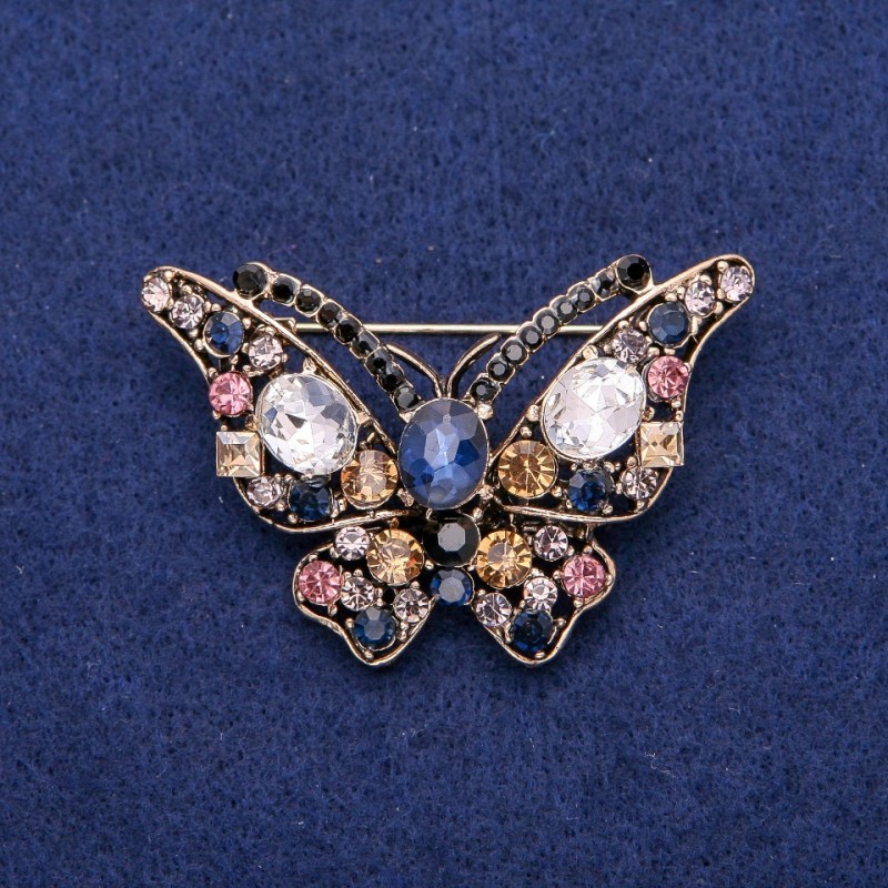 Sale! Butterfly Brooch with Crystals, Gold-Toned Metal