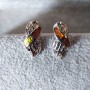 Lace-Style Opal Stud Earrings, Synthetic Opal Insert, Silver Color / 20×10 mm
