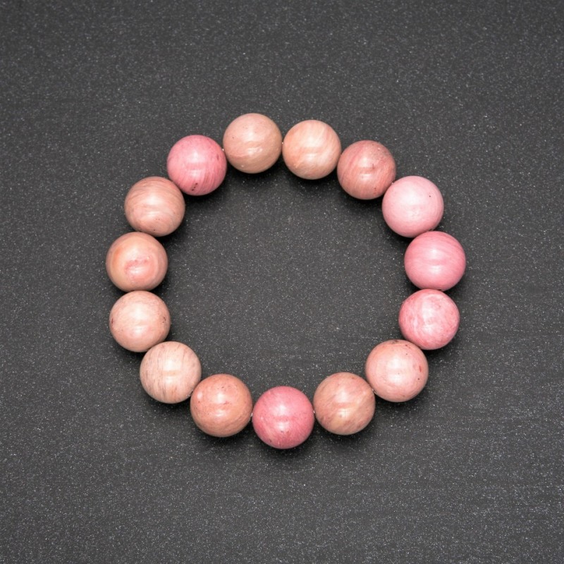 Bracelet with natural rhodonite stone, smooth beads, 13 mm diameter (±), 18 cm length on elastic
