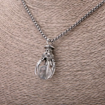 Crystal Ball Pendant, Transparent, 20×40 mm, on a chain, 65 cm, silver-tone metal