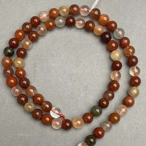 Natural stone beads Rutile Quartz, assorted, smooth round beads, 6 mm diameter, 38 cm length