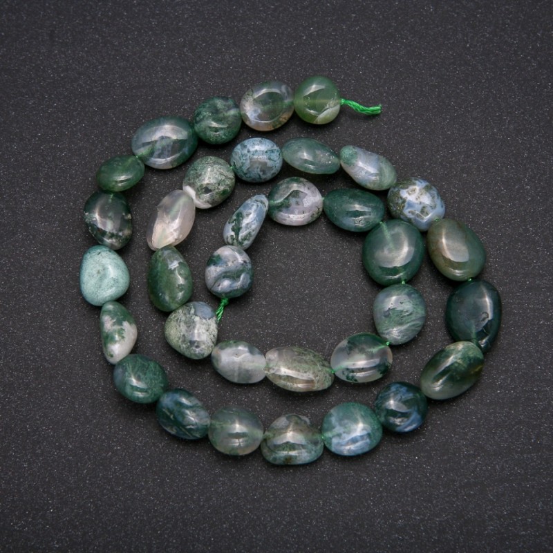 Faceted Moss Agate Beads, natural stone, 10x14 mm diameter, 38 cm length