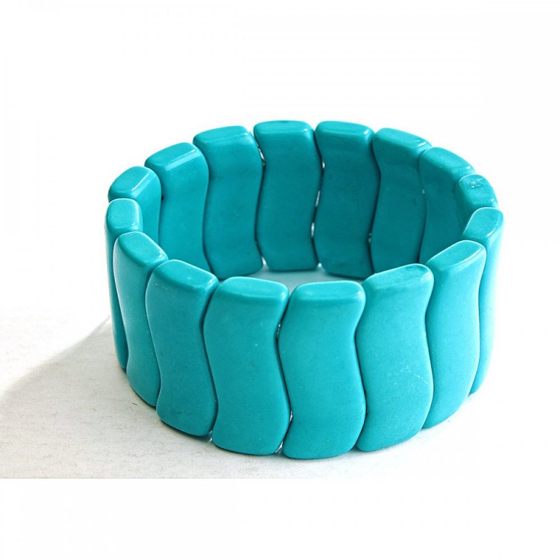 Elastic bracelet with blue turquoise "Wave" large 14×32 mm