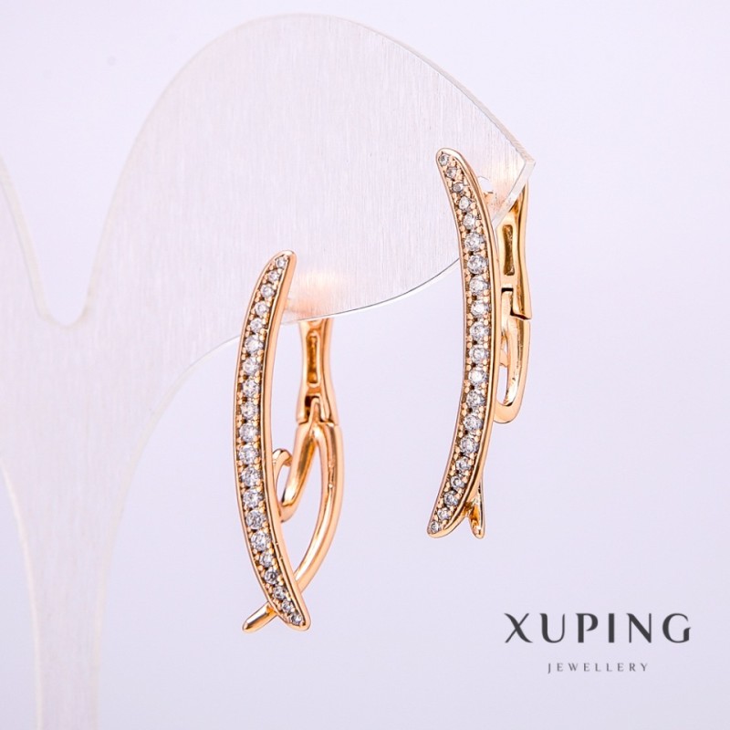 Earrings Xuping with White Stones 3x28mm 18K Gold Plating
