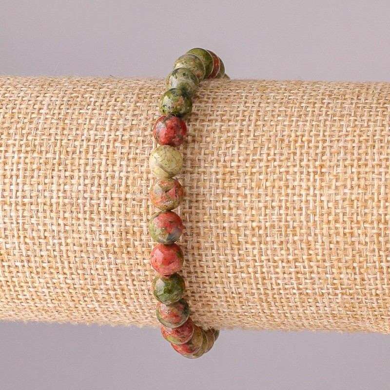 Jasper Heliotrope Bracelet with Elastic, Smooth Beads, 6 mm Diameter, 18 cm Circumference
