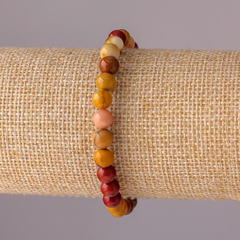 Bracelet Natural Stone Mookaite Jasper on Elastic Cord, Smooth Bead, 6mm Diameter, 18cm Circumference