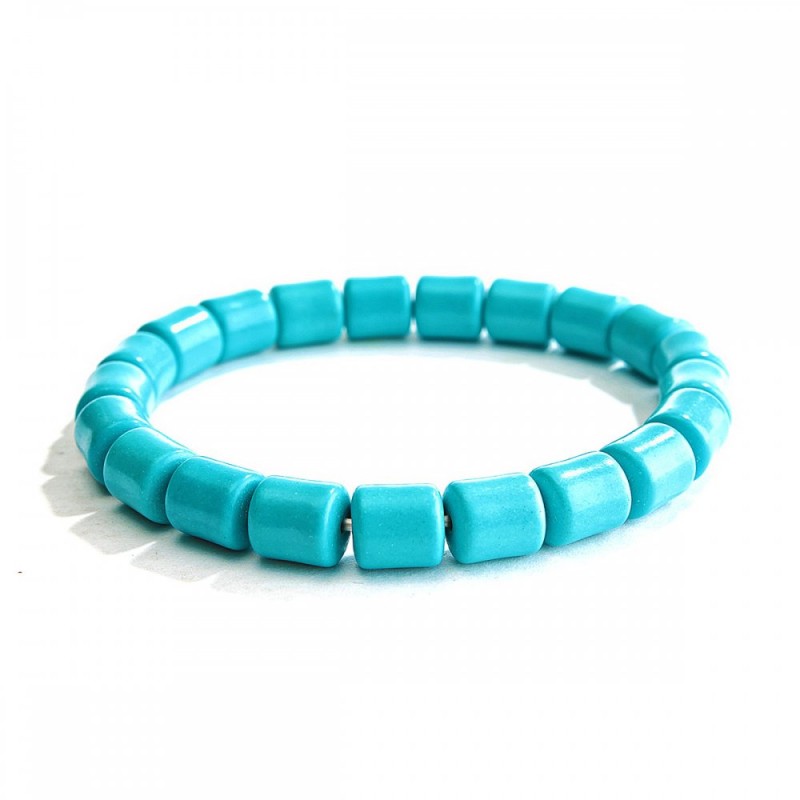 Bracelet on elastic light blue Turquoise (single piece) stone cylinder 8 5x9 (+/-) mm