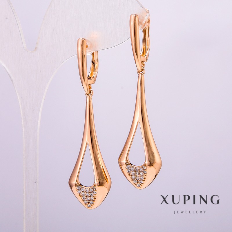 Earrings Xuping 18K Gold Plating with White Crystals 55x18x14 mm +