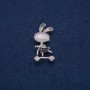 Brooch 'Bunny on a Scooter' with white crystals, silver-toned metal, black enamel, Cat's Eye cabochon (silver) 43x21 mm +