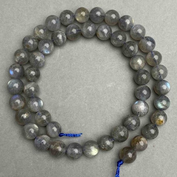 Beads on a thread, natural Labradorite stone, smooth round beads, diameter 8.5 mm, length 39 cm