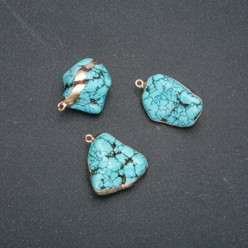 Turquoise Howlite Pendant in a Gold-Tone Setting 36×20 mm +