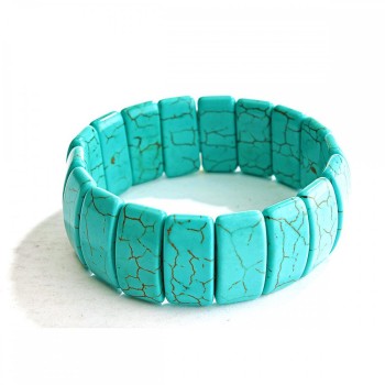 Bracelet on an elastic cord Turquoise (artificial) smooth rectangle, diameter 21x10mm +