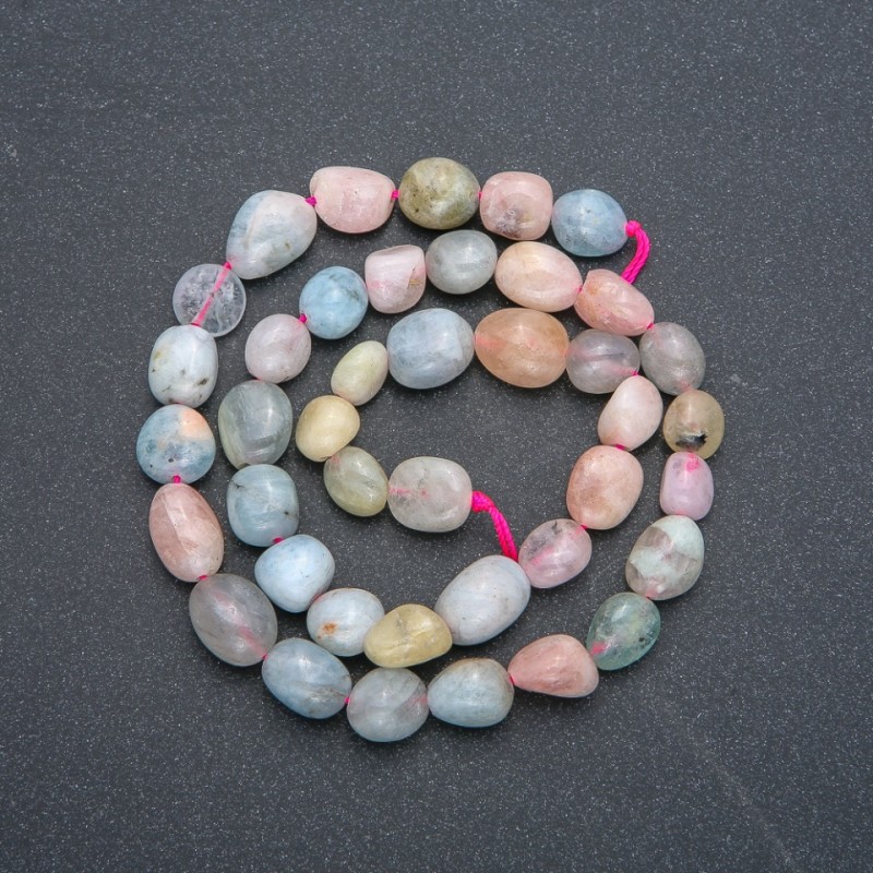 Morganite Beads on Thread from Natural Gemstone, Round Faceted Bead, 9x12 mm, 40 cm Length +