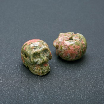 Skull Bead, natural heliotrope and unakite, 25x19mm +
