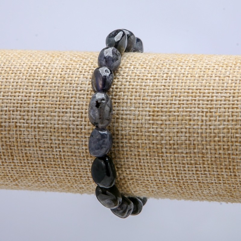 Elastic bracelet made of natural iolite, tumbled, bead diameter 8x10 mm, circumference 18 cm +
