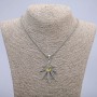 Pendant Hemp Leaf with Dragon Eye, 38×55 mm, on a chain, 65 cm long, silver metal color
