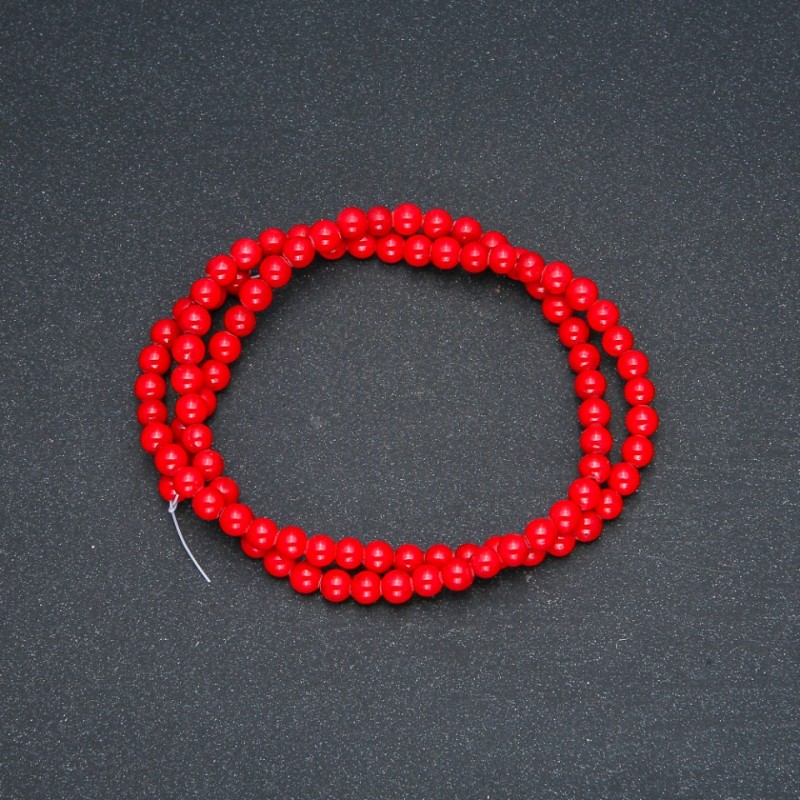 Coral Beads on Thread (Pressed) Smooth Spheres, 4mm Diameter + -, Length 40cm +