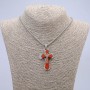 Pendant Cross 55×30 mm on chain, chain length 65 cm, silvery metal, wood