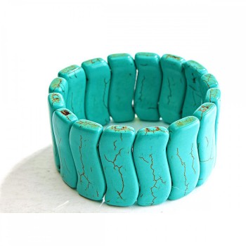 Bracelet on an elastic band green turquoise with veins (artificial) large wave