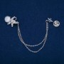 Astronaut Brooch with Cat's Eye Cabochon and White Crystals, Silver-Toned Metal 27x20 mm, length 12 cm