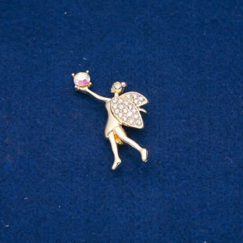 Sale! Fairy Brooch, white and gasoline rhinestones, gold-tone metal 35 x 24 mm +