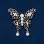 Sale! Butterfly Brooch with White Matte and Gray Crystals, Silver-Tone Dark Metal 35x48mm +