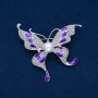 Sale! Butterfly Brooch with white rhinestones, enamel, bead, silver-tone metal 60×60 mm +