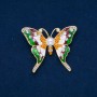 Sale! Butterfly Brooch with White Rhinestones, Enamel, Bead, Golden Metal, 52×44 mm +